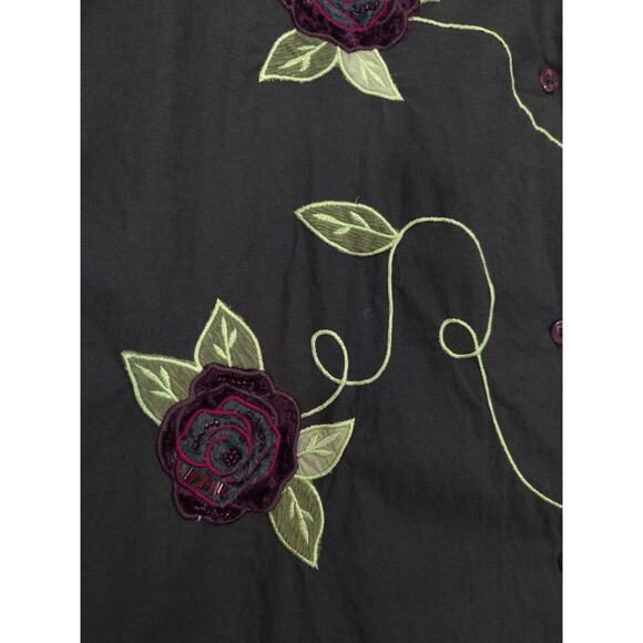 Bobbie Brooks Button Shirt Embroidered Floral Women XL Olive Western Cottagecore - Picture 12 of 14